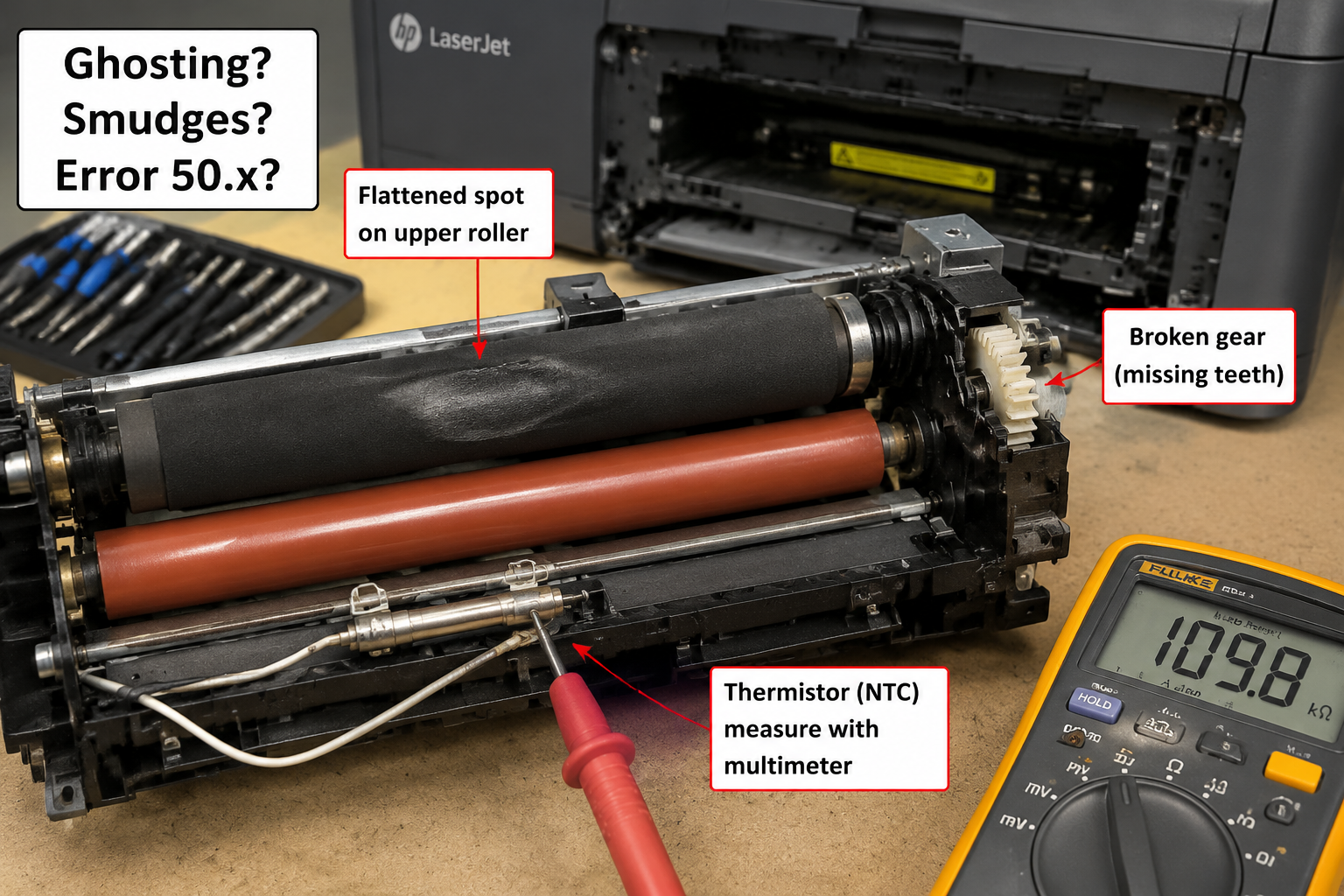 Printer Fuser Assembly Failed? Complete Diagnosis & Repair Guide for Ghosting, Smudges, and Error Codes
